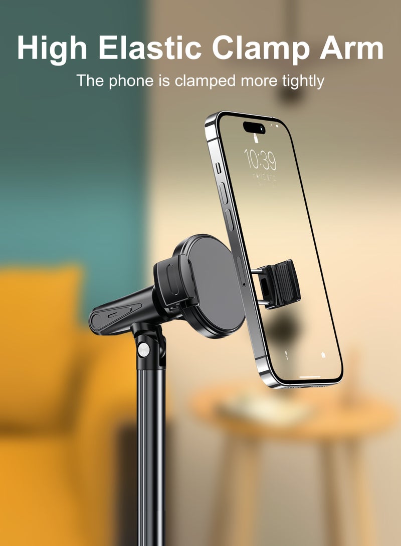 هوديوس حامل هاتف محمول للاستخدام في المكتب والمنزل، ارتفاع قابل للتعديل 24-38.5 سم، ذراع دعم بزاوية قابلة للتعديل، زاوية عرض قابلة للتعديل 360 درجة، النوع القابل للضغط أكثر ملاءمة لالتقاط الصور وتسجيل الفيديوهات والبث المباشر، اللون الأسود - Image 4